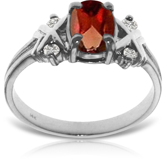 14K. SOLID GOLD RING WITH DIAMONDS & GARNET - Picture 2 of 4